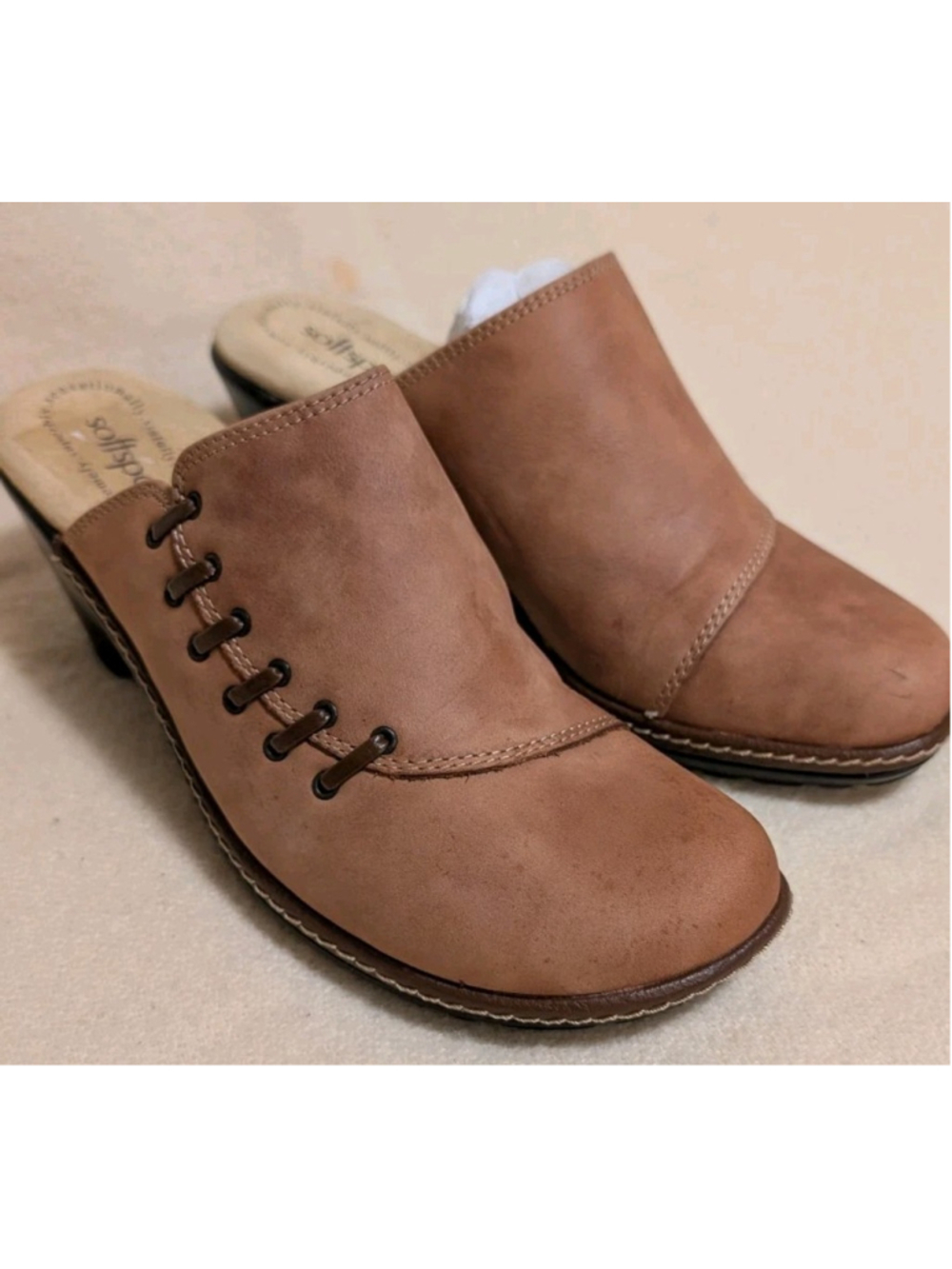 Softspots Womens Size 8.5M Slip On Wedge Clogs Brown Leather Comfort Shoes F142
